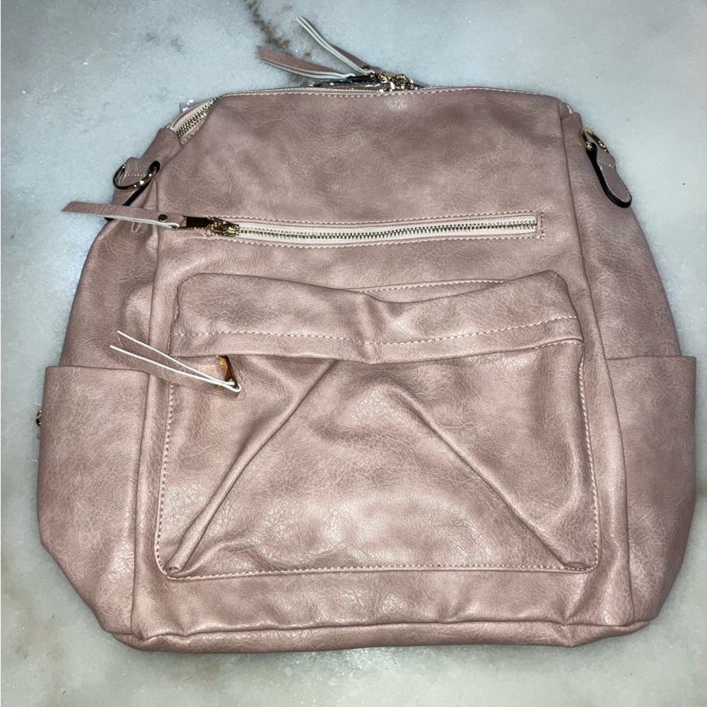 NWT Blush Pink Faux Leather Backpack Purse with Guitar Strap